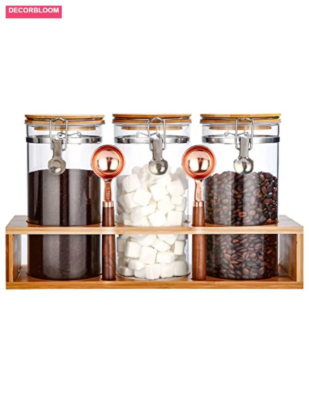 3PCS 49oz Glass Coffee Storage Container with Bamboo Shelf